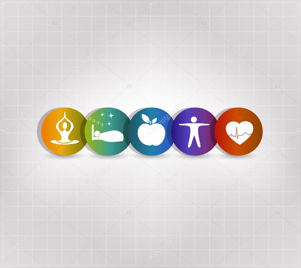 Colorful Healthy living concept icons