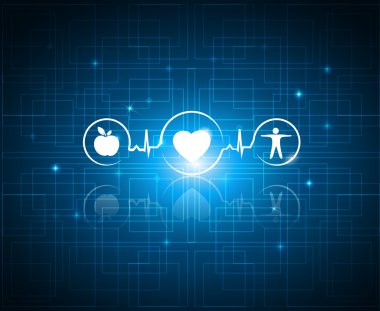 sağlıklı yaşam sembolleri bir teknoloji arka planda