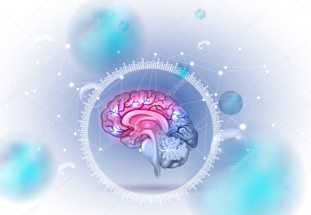 Human brain health concept illustration on an abstract scientific background.