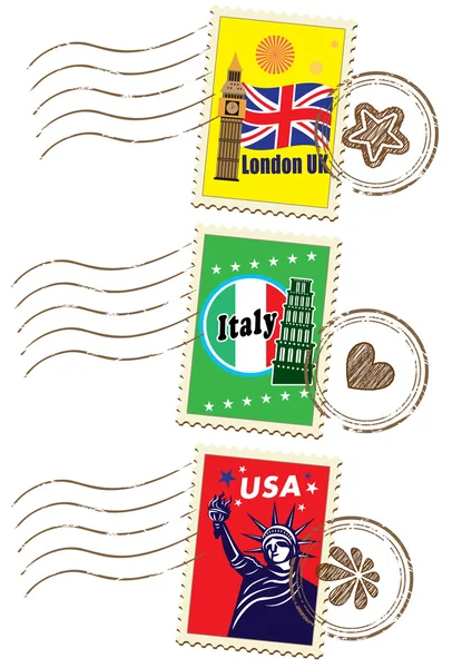 Collezione mondiale di francobolli di Coutry — Vettoriale Stock