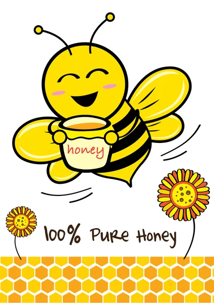 Pure Honey and Bee — Stock Vector