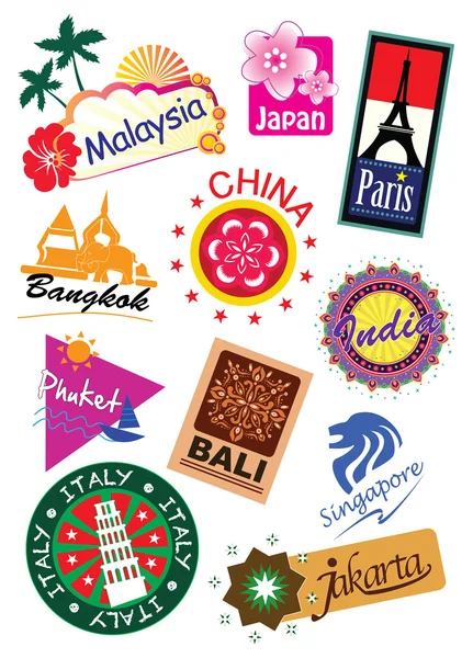 Dünya ülke seyahat sticker Vektör Grafikler