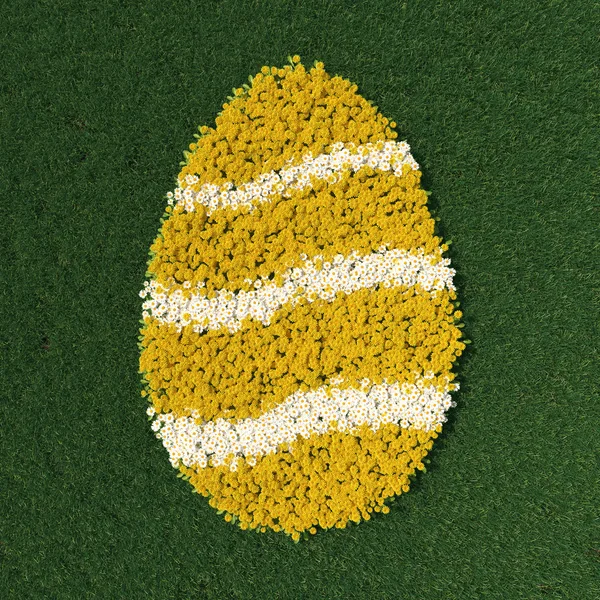 复活节彩蛋形状与绿色草地上的春天的花朵 — 图库照片