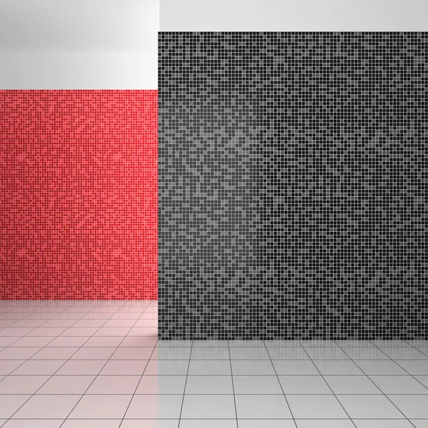 空现代浴室配有黑色、 白色和红色的瓷砖 — 图库照片