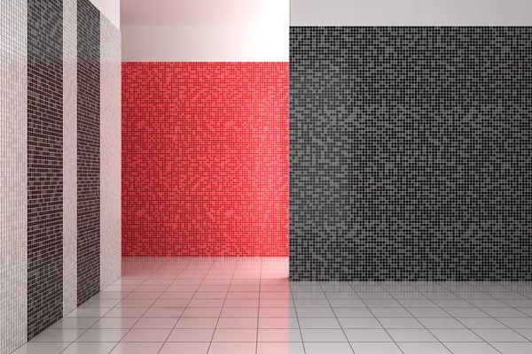 siyah, beyaz ve kırmızı zemin ile boş modern banyo