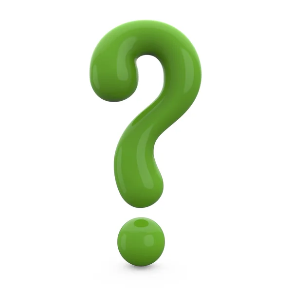 Punto interrogativo 3d verde isolato su sfondo bianco — Foto Stock
