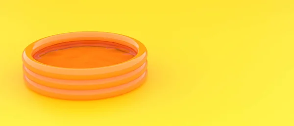 Blank Inflatable Pool Yellow Background Copy Space Text Minimal Summer Stock Photo