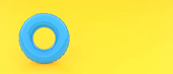 Blue Swim Ring Yellow Background Copy Space Text Minimal Summer Stock Image