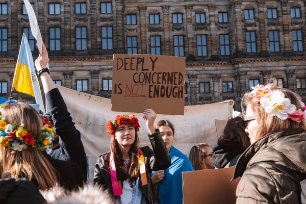 Nederland Amsterdam 2022 Een Demonstratie Tegen Oorlog Oekraïne Protest Tegen — Stockfoto