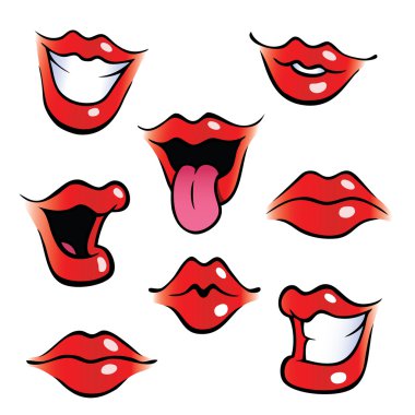 Cartoon female mouths with glossy lips clipart