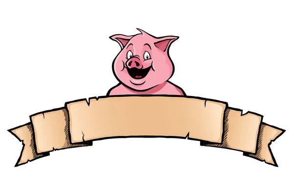 Babi dengan banner pita - Stok Vektor