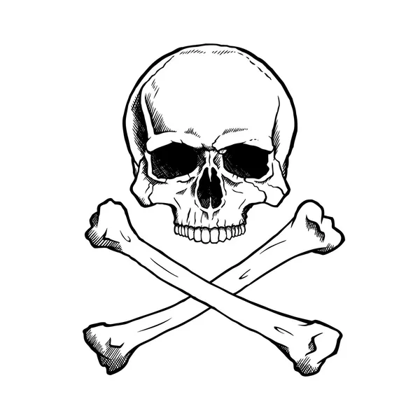 Černé a bílé lidská lebka a zkřížené kosti — Stockový vektor
