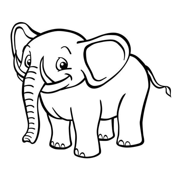 Elefante de dibujos animados en blanco y negro — Archivo Imágenes Vectoriales