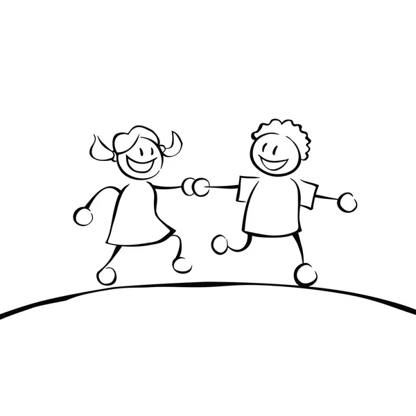 Two black and white kids holding hands — Stock Vector