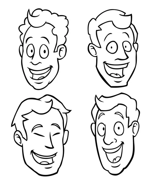 Black and white male cartoon faces — Stock Vector