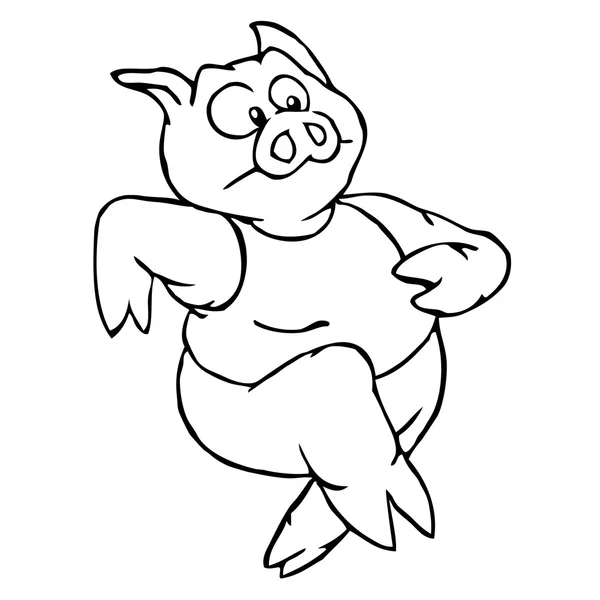 Black and white running cartoon pig — Stock Vector