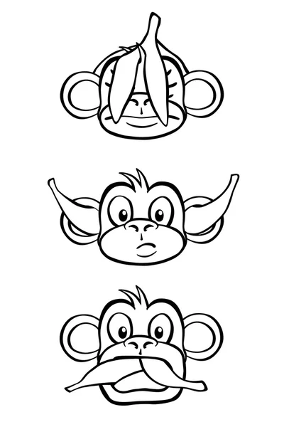 Three wise monkeys (black and white) — Stock Vector