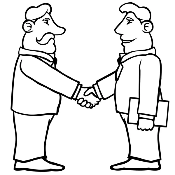 Black and white business men shaking hands — Stock Vector