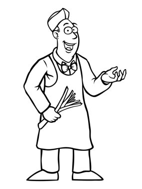 Black and white greengrocer showing something clipart