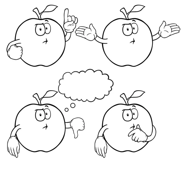 Set di mele pensanti in bianco e nero — Vettoriale Stock