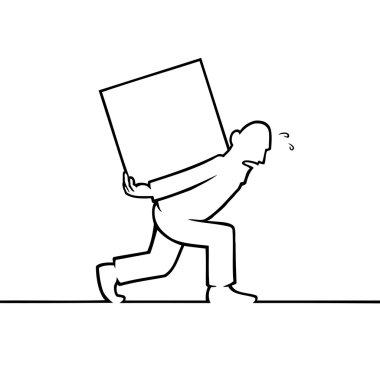 Man carrying a heavy box on his back clipart