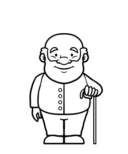 Black and white old man holding a cane — Stock Vector