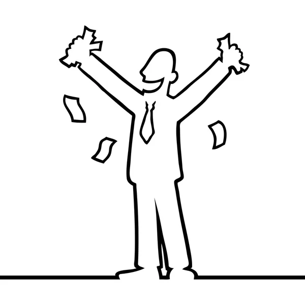 Business man cheering with money in his hands — Stock Vector