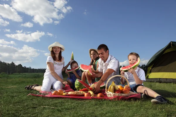 Familias picnic al aire libre con comida — Foto de Stock