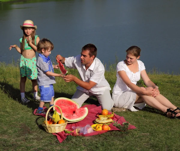 Familie piknik na świeżym powietrzu z jedzeniem — Zdjęcie stockowe