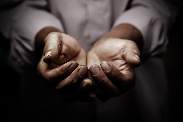 working hands of old man