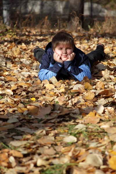 Niños en hoja de otoño —  Fotos de Stock