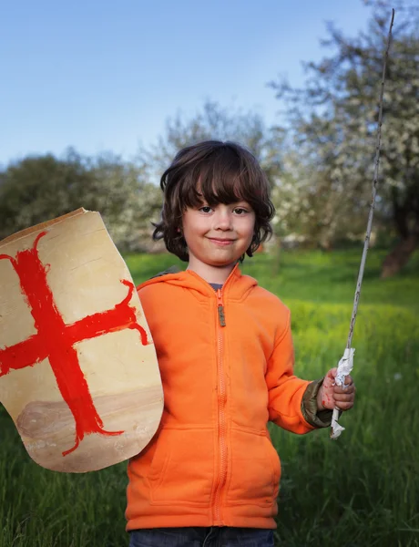 Boy playing in the medieval knight — Stock Photo, Image