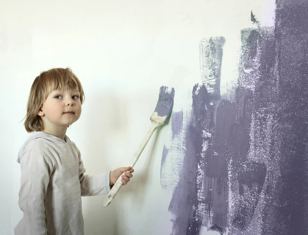 Happy boy with paint brush — Stock Photo, Image