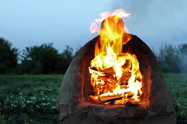 Pizza oven with flame — Stock Photo, Image