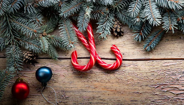 Árvore Natal Decorações Espaço Cópia Fundo Madeira Para Letras — Fotografia de Stock