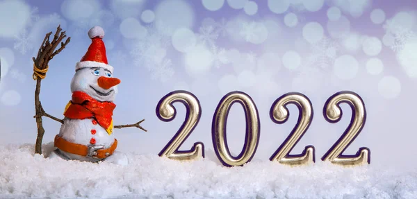 Christmas Snowman Snow New Year 2022 Backdrop Snowflakes Illumination — Stock Photo, Image