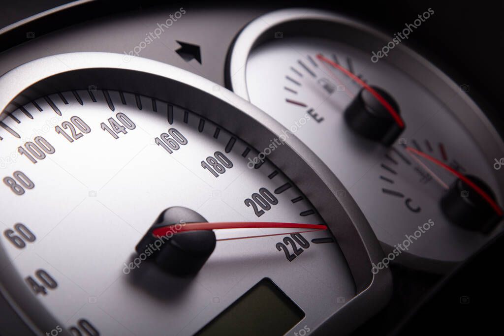 Modern car's dashboard. High speed concept - Car speedometer. close-up.
