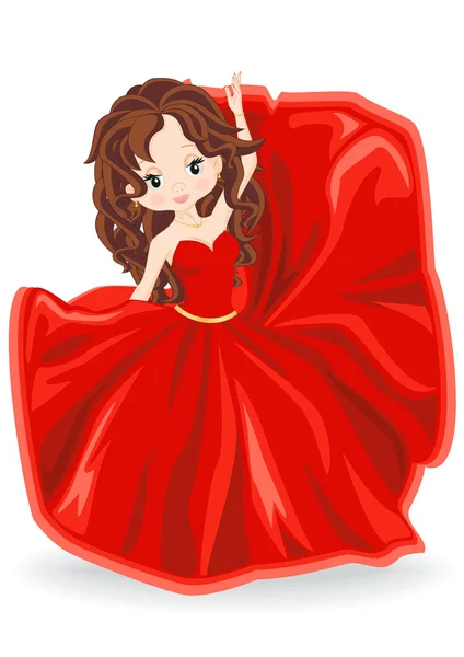 Brunette fille en robe de soirée rouge — Image vectorielle
