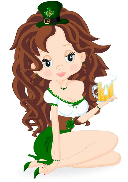 啤酒的黑发女孩 — 图库矢量图片
