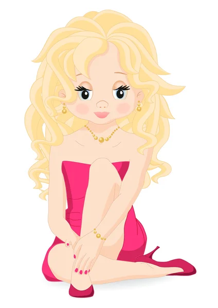 Chica sexy en vestido rosa — Vector de stock