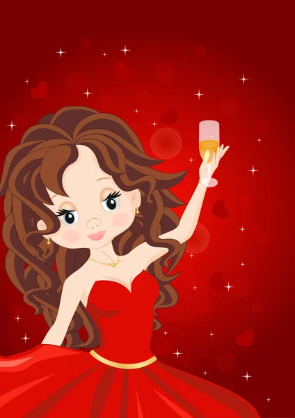 Girl with a glass of champagne — Stock Vector