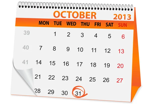 Icona del calendario per Halloween — Vettoriale Stock