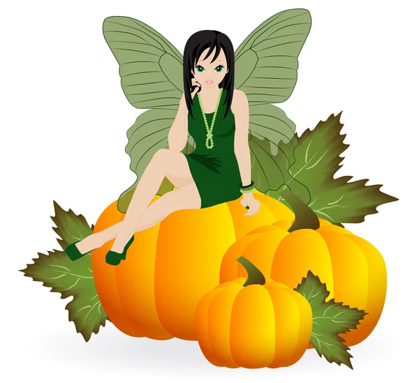 Fairy on a pumpkin — Stock Vector