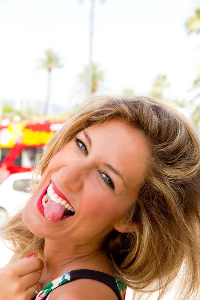 Young Happy Woman Sticking Tongue Out — Stock Photo, Image