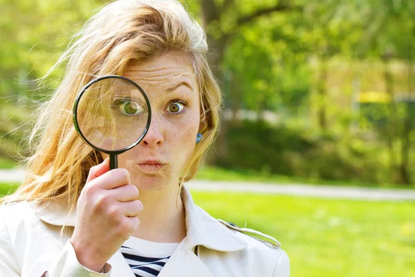 Young Woman Magnifier Hand Stock Picture