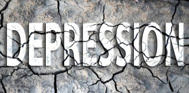 Depresyon - Kavramsal fotoğraf, çatlak dünyada kelime bunalımı