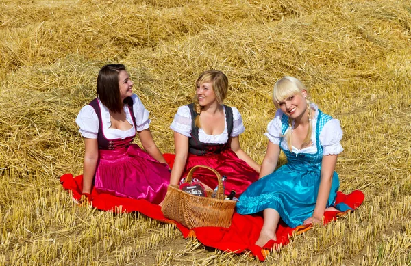 Drei Mädchen Picknicken Stroh — Stockfoto