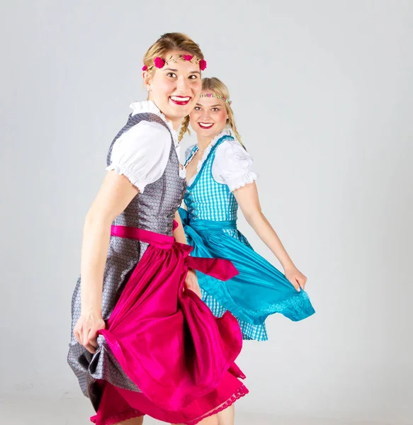 Two Girls Dirndls Dancing — Stock Photo, Image
