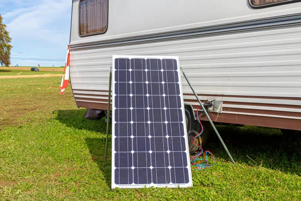 Caravan with solar cells in the nature