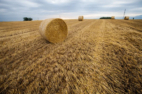 Pšenice bale a bouřkové mraky — Stock fotografie